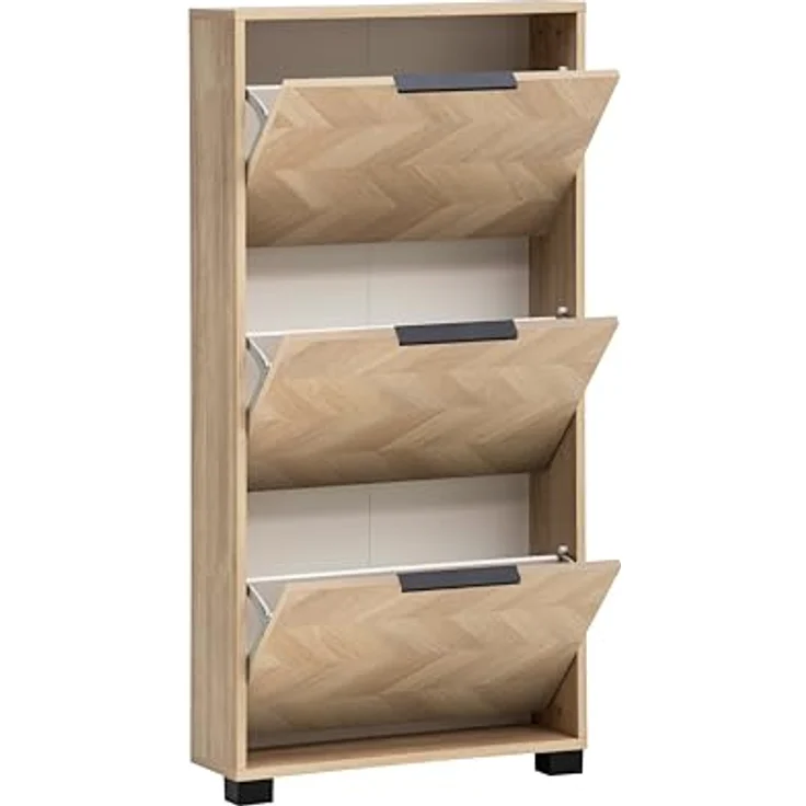 Schildmeyer Schuhschrank Schuhkipper Piazza 160869, Eiche hell Dekor/Fischgräten Dekor, 59,8 x 19,5 x 124,5 cm, platzsparend durch geringe Tiefe – Bild 3