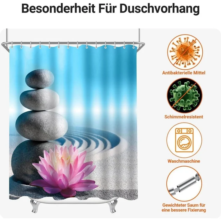 Duschvorhang 240x180cm Kieswüste Antischimmel Textil Wasserabweisend Polyester – Bild 6