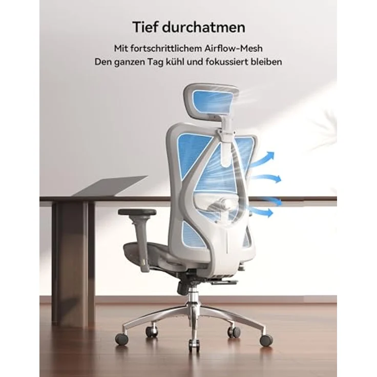 SIHOO M57 Ergonomischer Bürostuhl mit 3-Wege-Armlehnen, Lendenwirbelstütze und Verstellbarer Kopfstütze Hohe Rückenlehne Neigungsfunktion – Bild 7