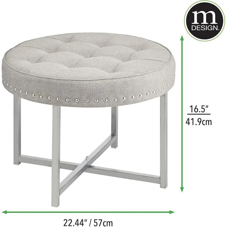 Sitzhocker Polsterhocker rund mit moderner Nietenverzierung mDesign grau silber – Bild 2