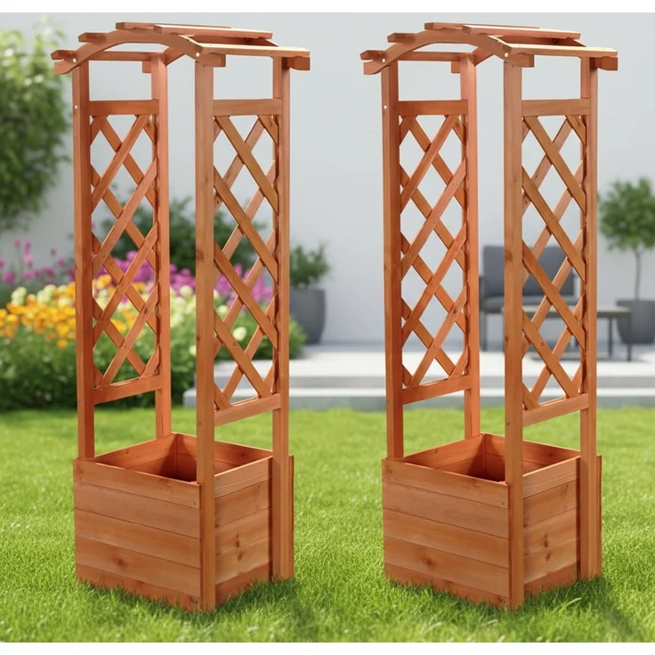 2er Set Rankhilfe Garten Pflanzkasten mit Rosenbogen Spalier Rosensäule Pergola – Bild 1