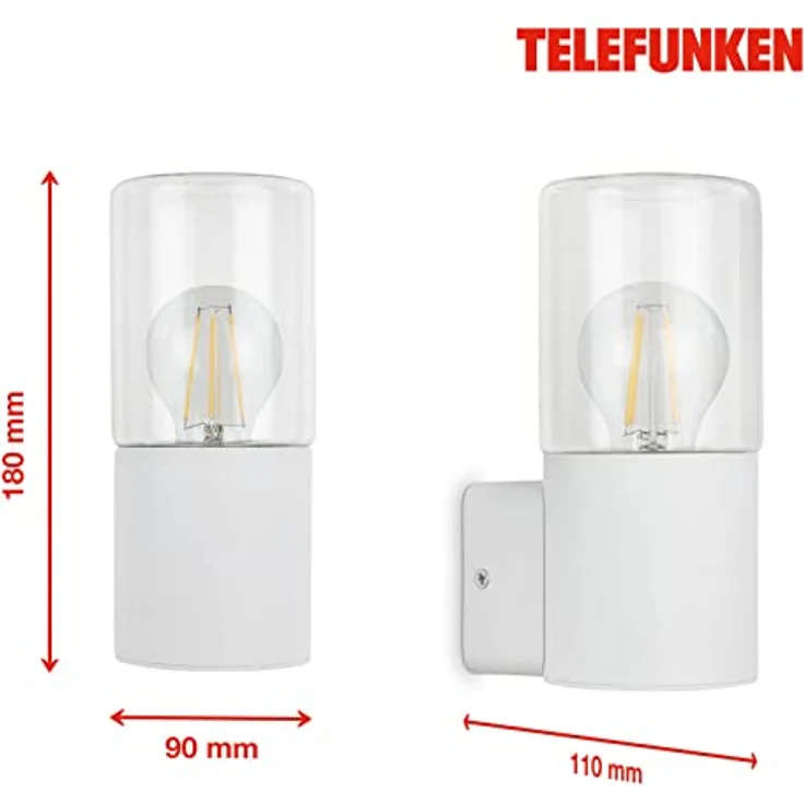 TELEFUNKEN Außenlampe IP44, Wandleuchte E27 max. 12W, matt Weiß, 195x85x110 mm, 320506TF – Bild 5