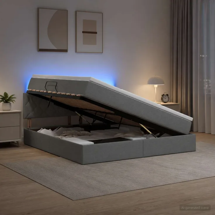 vidaXL LED-Speicherbett mit Matratze Dunkelgrau 140 x 200 cm Stoff 3459130