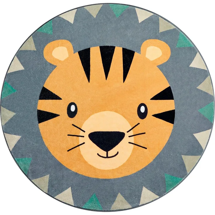 Paco Home Kinderteppich Tosbik 482, rund, Höhe: 12 mm, Spielteppich, Kurzflor, Motiv Tiger, waschbar, Kinderzimmer