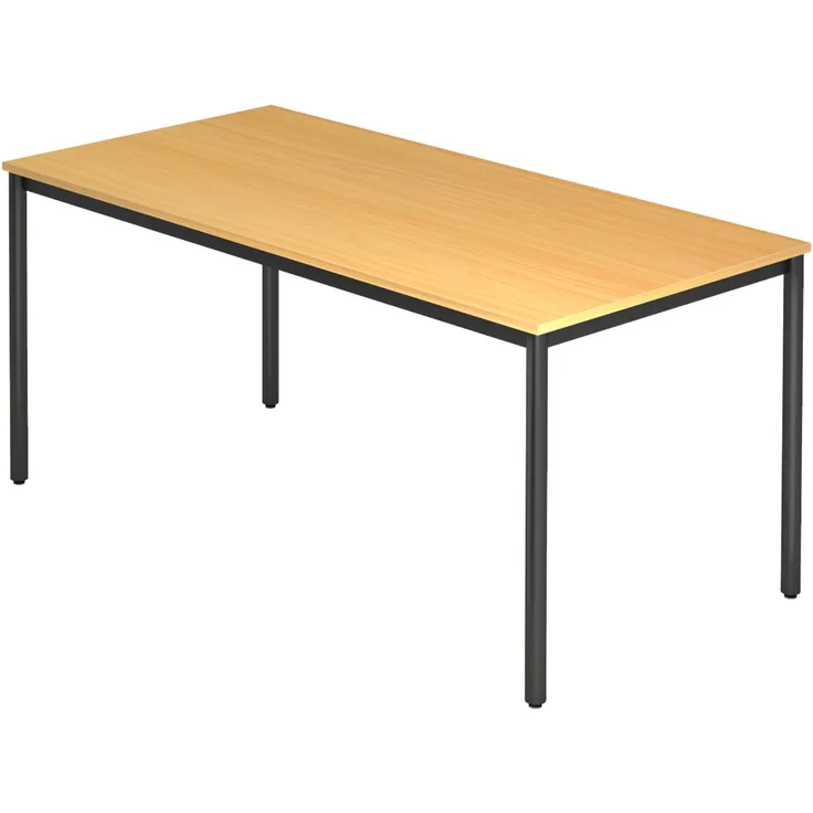 bümö Multifunktionstisch Buche, Tisch 160 x 80 cm, Tischfuß rund in schwarz - einfacher Tisch, Besprechungstisch System D-Serie, Konferenztisch, Meetingtisch, Mehrzwecktisch, Pausentisch, DR16-6-D