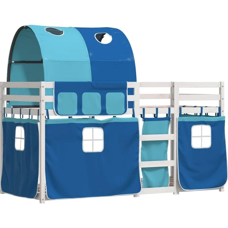 vidaXL Etagenbett mit Vorhängen Blau 90x200 cm Massivholz Kiefer 3283986 – Bild 2