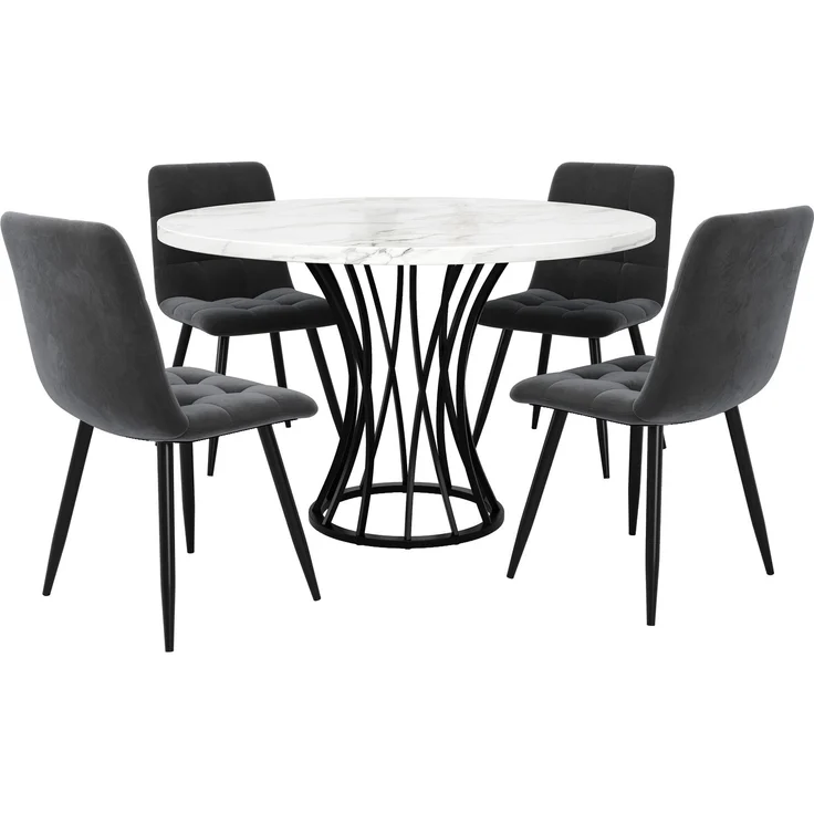 5-teilig mit großem Esstisch 100x100cm & 4 Samtstühlen, stabiler Metallrahmen, verstellbare Tischbeine, elegant & pflegeleich – Bild 8