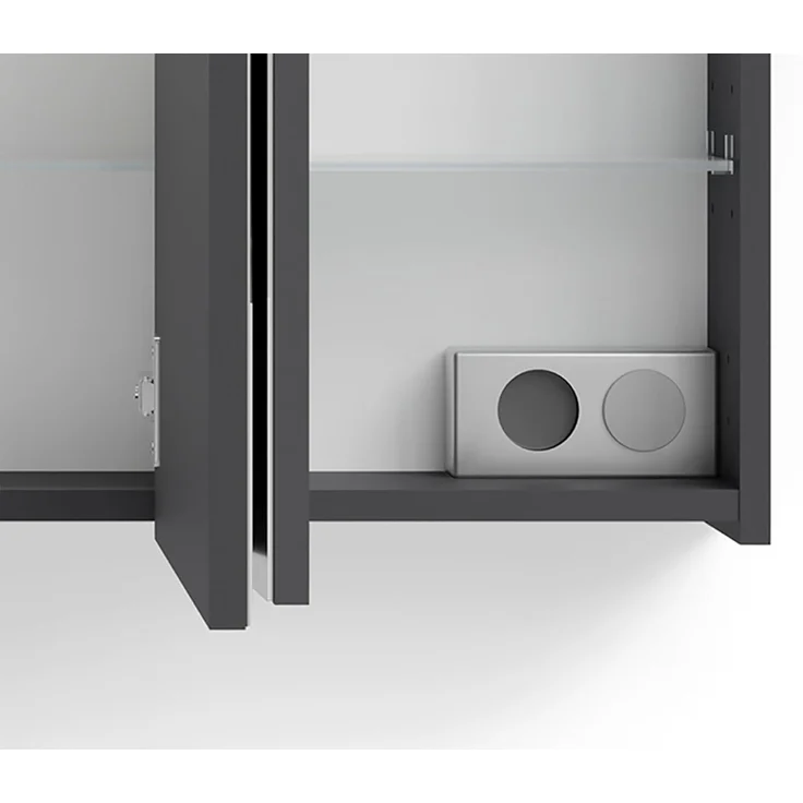 byLIVING Spiegelschrank Spree/Korpus matt mit Spiegeltüren/Hängeschrank mit Soft-Close-Funktion/Inklusive LED-Beleuchtung/Badschrank mit Stecker- und Schalterdose/B 100, H 60, T 20 cm (Anthrazit) – Bild 6