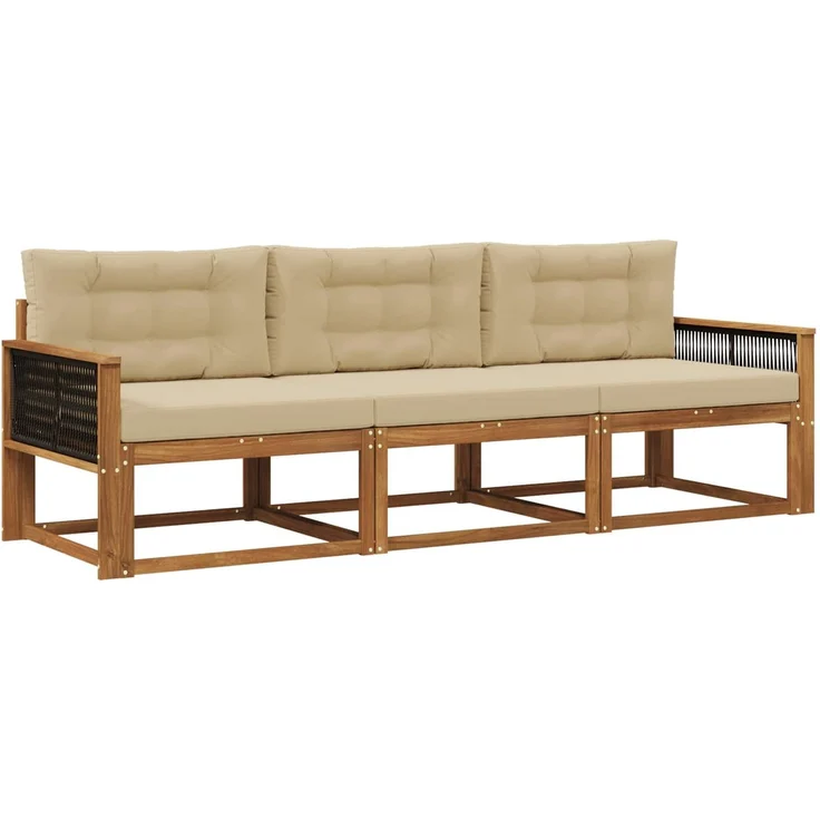 vidaXL Outdoor-Sofagarnitur 3 stk. 3-Sitzer Natur und Beige 3382306 – Bild 2