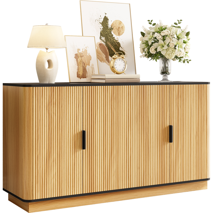 DESVIAE Sideboard 4-türig mit Dämpferscharnieren 139x75x40 cm Spanplatte Natur – Bild 7