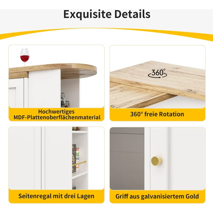Drehbarer Bartisch (Hauptkörper 105 x 39 x 102 cm), mit 2 Schubladen und Schiebetürschrank, 3 Ebenen offener Stauraum, geeignet für Esszimmer/Arbeitszimmer/Wohnzimmer usw – Bild 10