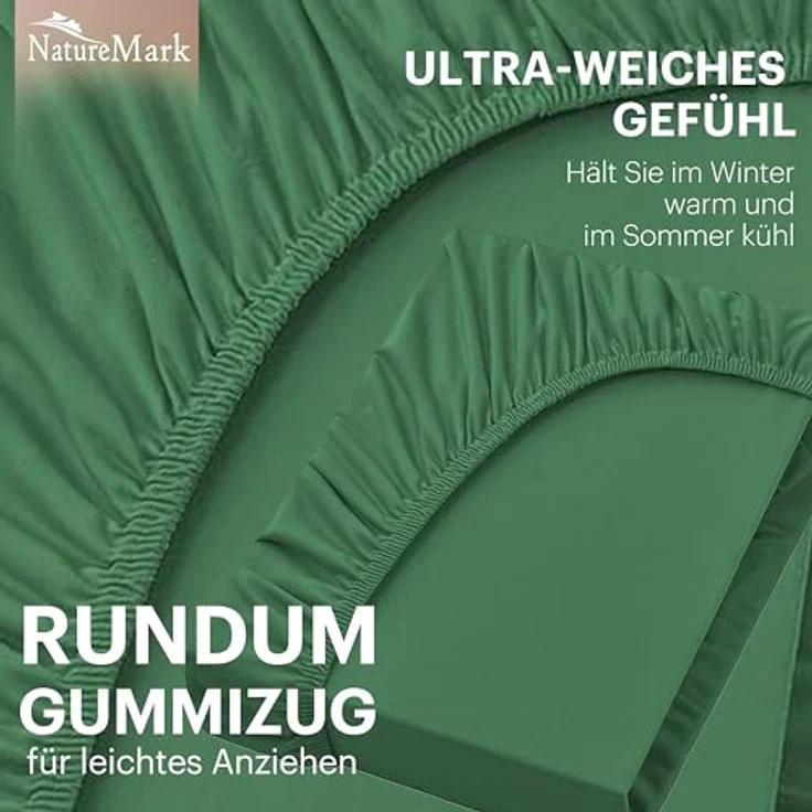 NatureMark Jersey Spannbettlaken, Spannbetttuch 100% Baumwolle in vielen Größen und Farben MARKENQUALITÄT ÖKOTEX Standard 100 | 200x220 cm +40 Steg - dunkel grün – Bild 6