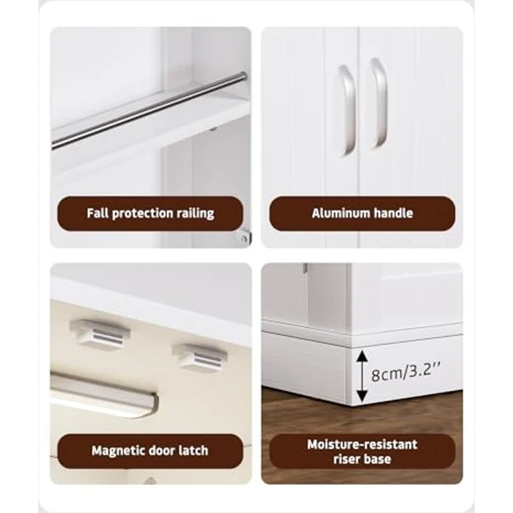 Yorbay Mehrzweckschrank Küchenschrank mit LED-Sensorlicht & höhenverstellbaren Regalen (118 x 60 x 38 cm) Freistehender Vorratsschrank mit Doppeltüren für Küche & Wohnzimmer – Bild 6