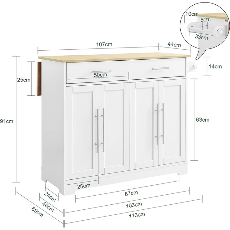 SoBuy FKW129-WN Kücheninsel, MDF, Melamin, Weiß, 107 x 91 x 46 cm – Bild 3