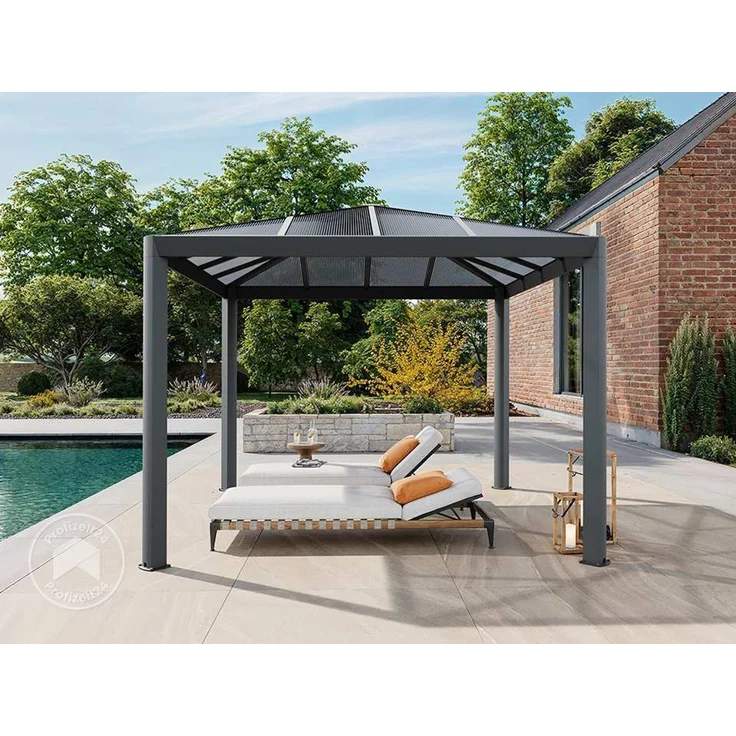 PRIMEYARD Gartenpavillon 3x3 m mit Polycarbonatdach - Hardtop Pavillon ohne Seitenteile – Bild 3