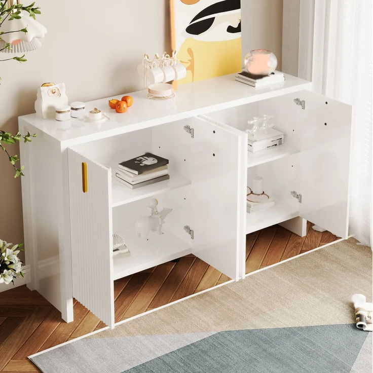 DESVIAE Sideboard mit 4 Türen und verstellbarem Einlegeboden, 140x80x38 cm, Spanplatte, Weiß – Bild 1