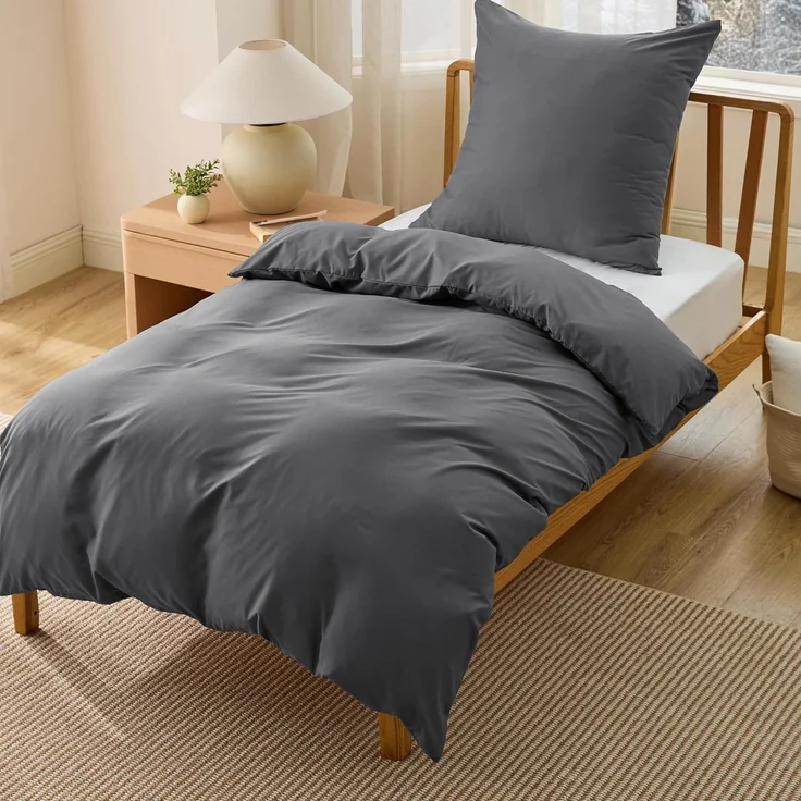 BEDSURE Bettwäsche 135x200 2teilig Anthrazit - Bettwäsche Grau 1 Bettbezug 135x200 cm + 1 Kissenbezug 80X80 cm, ÖKO-TEX Bettwäsche-Sets Polyester Mikrofaser mit Reißverschluss