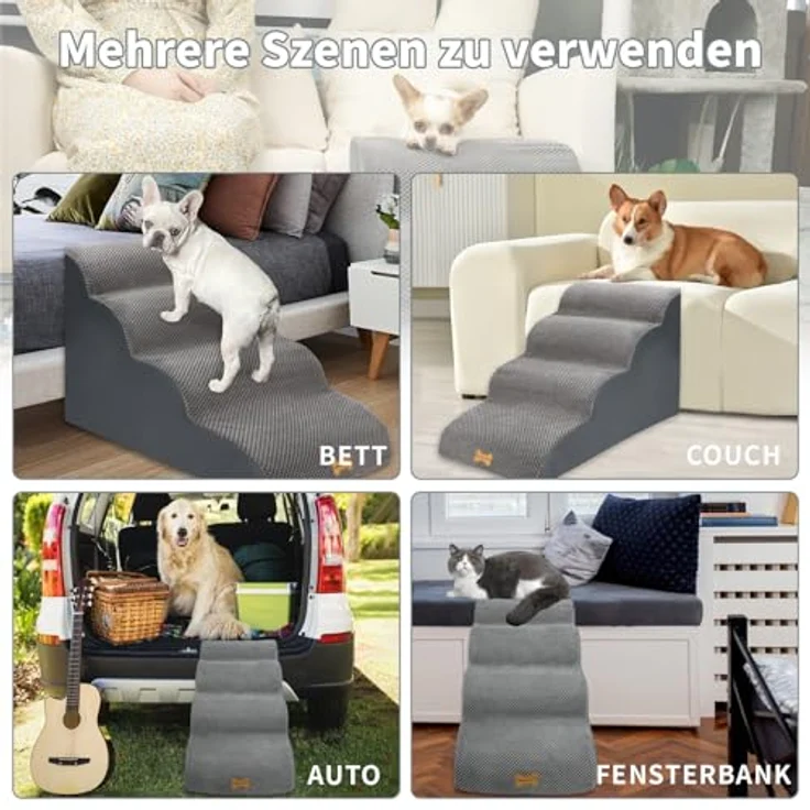 Nepfaivy Hundetreppe für Kleine Hunde 4-Stufig, Haustiertreppe für Bett und Sofa aus Hochdichtem Schwamm, Hunde Treppe Hunderampe mit Abnehmbarem, Waschbarem Bezug und Rutschfestem Boden, 75 x 50 x 40 cm – Bild 7