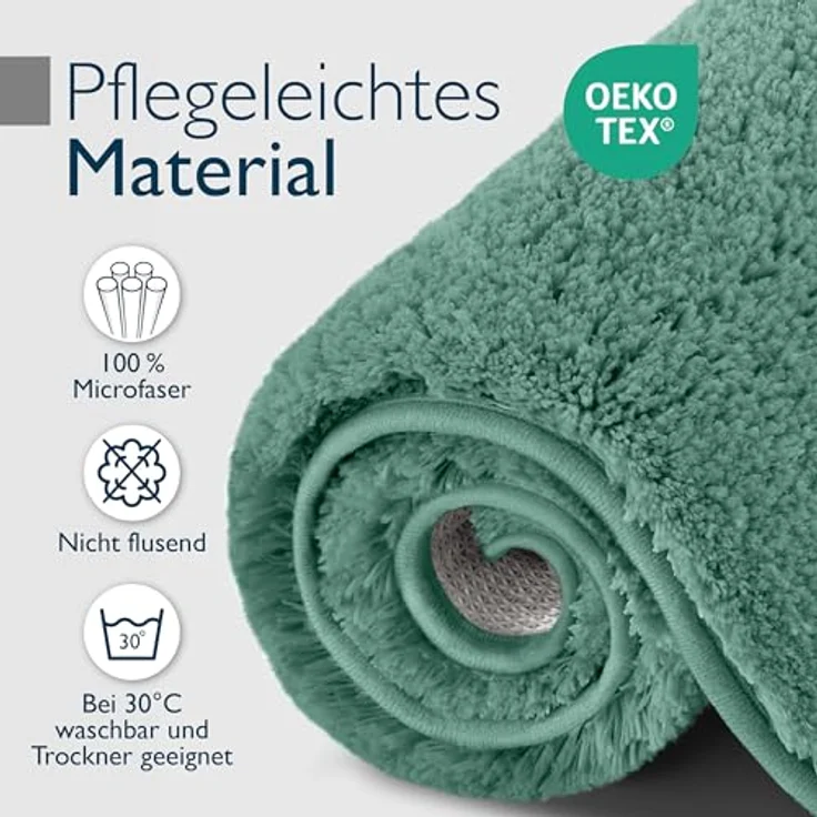 Beautissu Badematte rutschfest BeauMare FL, Hochflor 30 mm, 60x50 cm, mintgrün, waschbar, Shaggy-Teppich – Bild 5