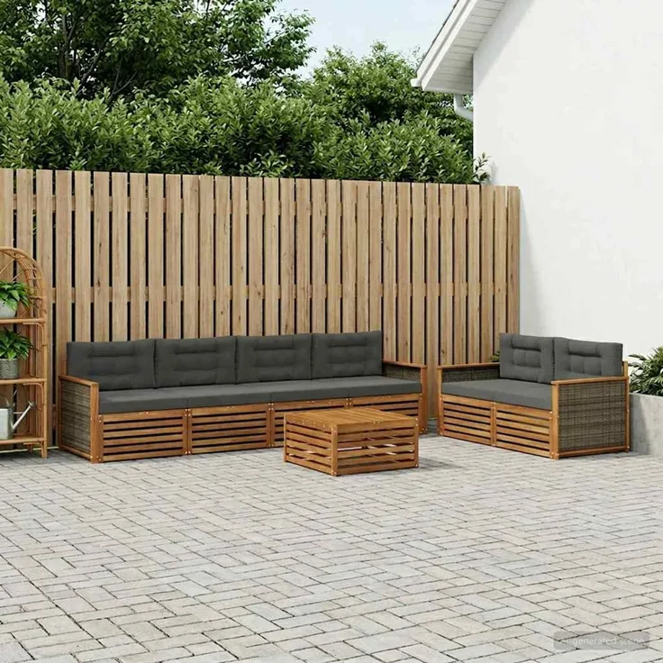 vidaXL Outdoor-Sofagarnitur 7 stk. 6-Sitzer Natur und Anthrazit 3383050