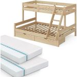 Etagenbett Everest Naturholz 140x200 / 90x200 cm mit 2 Matratzen und 2 Schubkästen Vitalispa