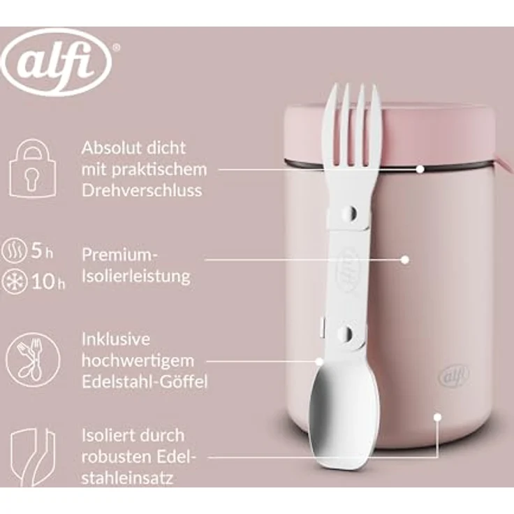 Alfi Thermobehälter ISO FOOD MUG, Thermobehälter für Essen, spülmaschinenfest, Edelstahl, Kunststoff, Silikon, (1-tlg), 0,35l, 5h heiß & 10h kalt, dicht & auslaufsicher, mit Göffel – Bild 4