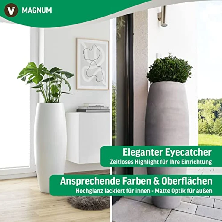 VIVANNO Bodenvase Fiberglas MAGNUM Rund, Schwarz Hochglanz 23x80 cm – Bild 5