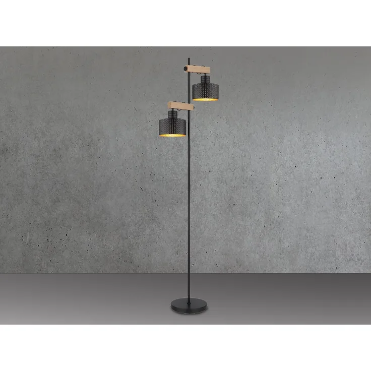 Große LED Stehleuchte Metall Schwarz Gold 2-flammig, Höhe 168cm
