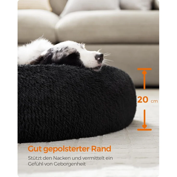 Feandrea Hundebett flauschig, Katzenbett, Donut Kissen, waschbar, Polsterung in der Mitte herausnehmbar, Langer Plüsch, 100 cm Durchmesser, tintenschwarz PGW042B01 – Bild 5