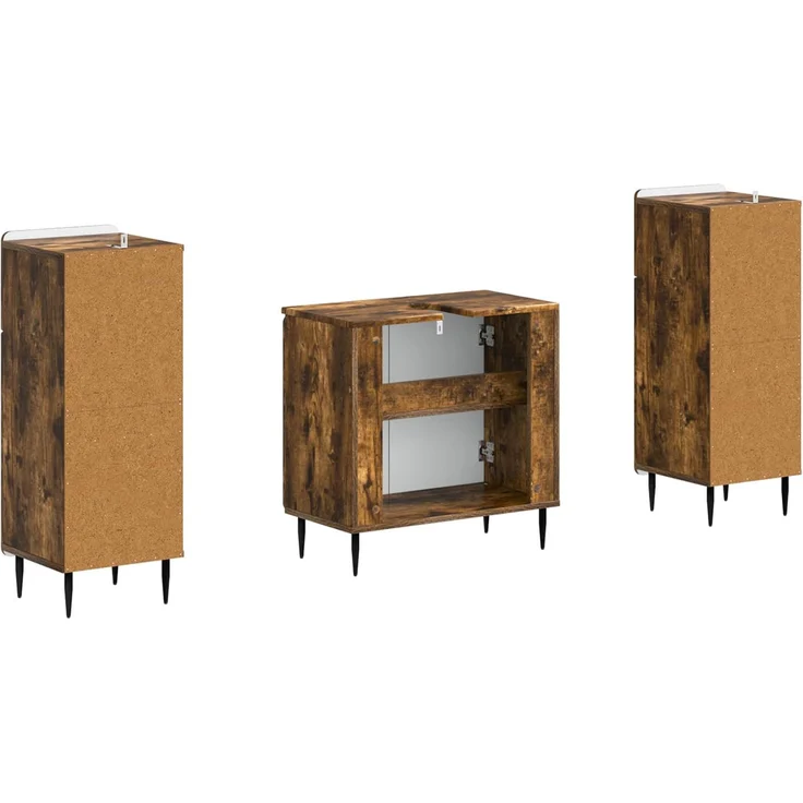 vidaXL 3-teiliges Badezimmer-Schranksystem HAARLEM 3 stk. Raucheiche 3418022 – Bild 5