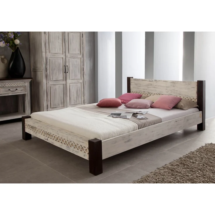 Bett Mango / Akazie 140x200x75 weiß gewachst CASTLE-ANTIK #403 – Bild 9