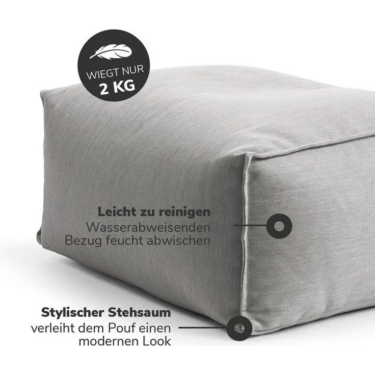 mokebo Pouf Der Ruhepouf (mit Schutzhülle), Sitzhocker Outdoor, Fußhocker, Hocker & Sitzkissen eckig Lichtgrau – Bild 3