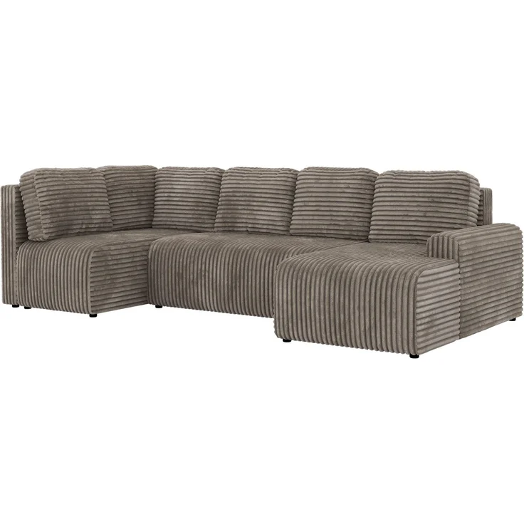 U-förmiges Sofa NESSARO COR U mit Schlaffunktion und Bettkasten, Freistehende Wohnlandschaft, DL-System, Bonellfederkern - Hellbraun Cord - Links Seite – Bild 9
