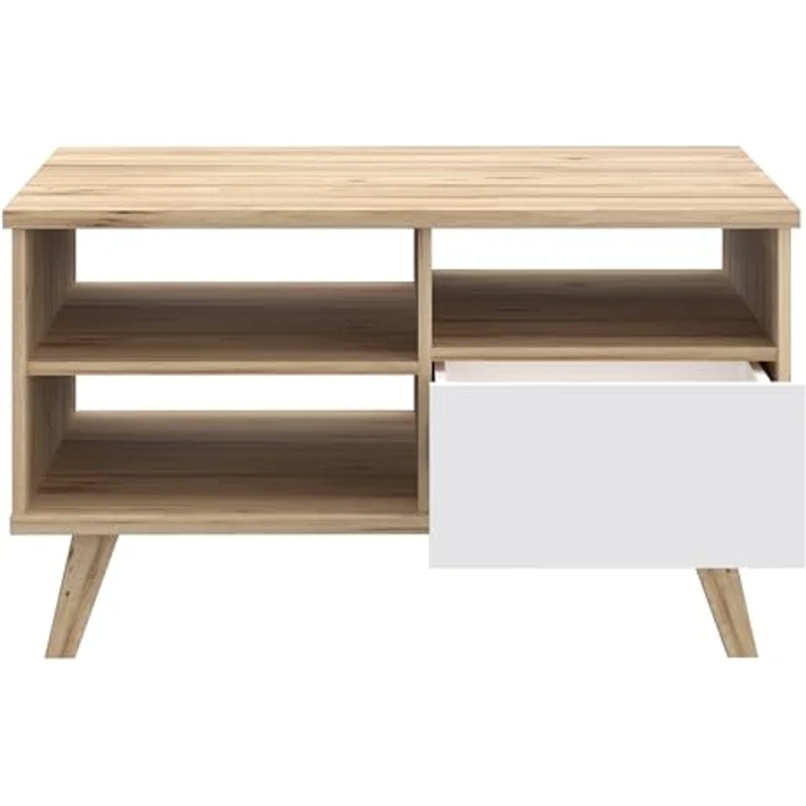 Forte VANNKA Couchtisch 90, Tisch mit offenen Fächern und Schublade, Holzwerkstoff, Planked Eiche Dekor/Weiß, 90 cm breit, 51,1 cm hoch, 60 cm tief – Bild 9