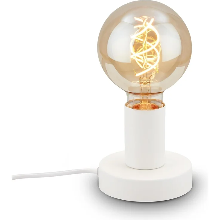 BRILONER - Nachttischlampe Retro mit Kabelschalter, E27 Fassung, max. 10 Watt, Tischlampe vintage, Lampe, Schreibtischlampe, Tischleuchte, Bürolampe, Leselampe Bett, Leselicht, 10x9 cm, Weiß