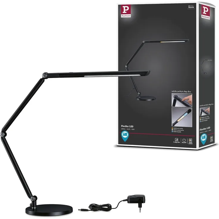 Paulmann No. 78912 LED Schreibtischleuchte FlexBar Schwarz 10,6W WhiteSwitch 3.000K