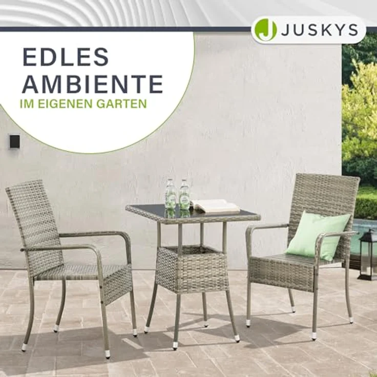 Juskys Polyrattan Gartentisch Yoro wetterfest - Balkontisch 60x60 cm eckig - Rattan Beistelltisch mit Glasplatte - kleiner Tisch für Balkon - Grau – Bild 7