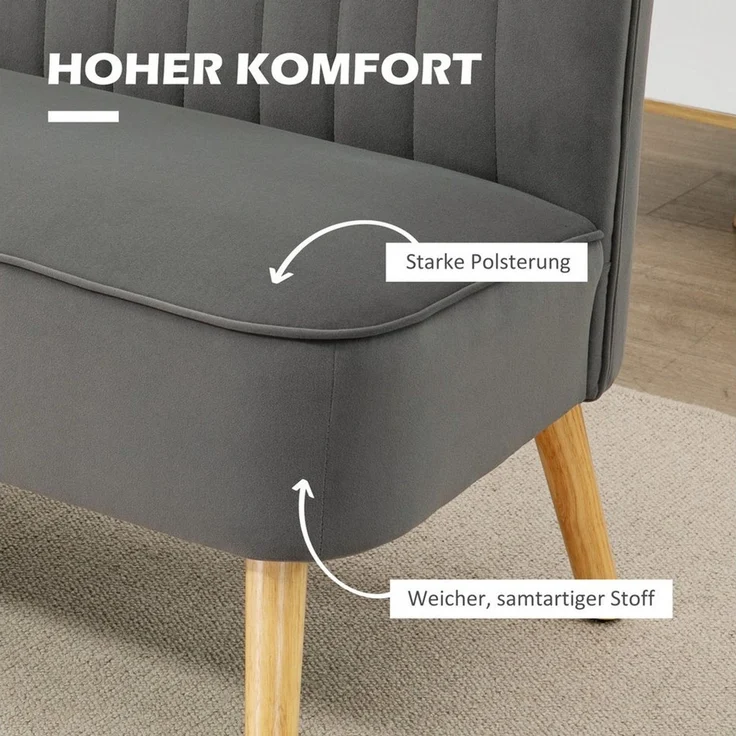 HOMCOM 2-Sitzer Zweisitzer, Loveseat mit Leinenoptik, Doppelsofa mit Holzbeine, 1 Teile – Bild 3