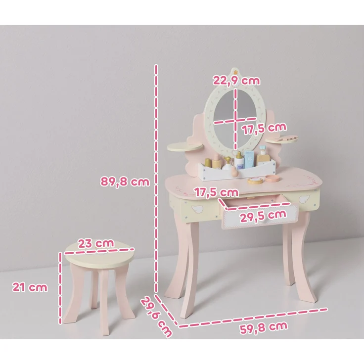 AIYAPLAY Schminktisch Kinder, MDF, Holz, Rosa, 59,8L x 29,6B x 89,8H cm – Bild 3