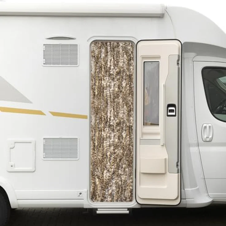Moritz Flauschvorhang aus Chenille 56 x 185 cm braun beige meliert Türvorhang als Fliegenschutz Insektenschutz für Camping Wohnwagen – Bild 1