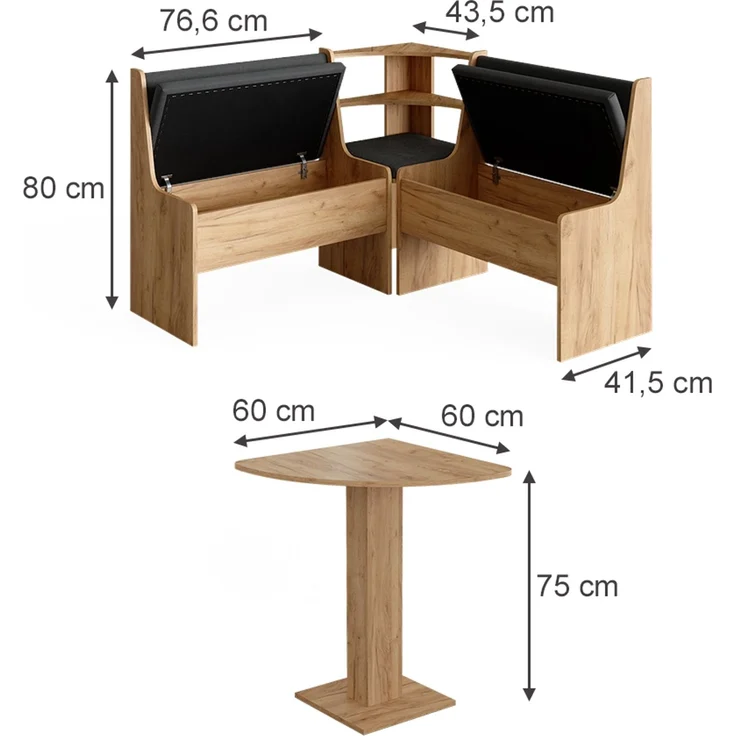 Vicco 'Roman' Eckbankgruppe mit Tisch, Goldkraft Eiche/Anthrazit, 120 x 120 cm – Bild 2
