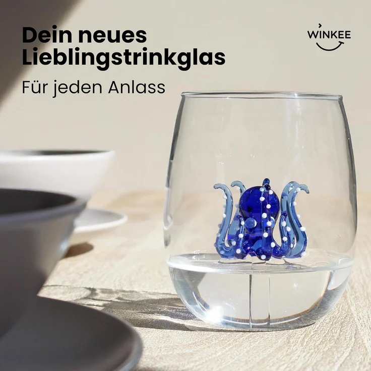 Winkee Glas Winkee - Handgemachtes Oktopus Glas, Kristall-Trinkglas, Dessertg – Bild 2