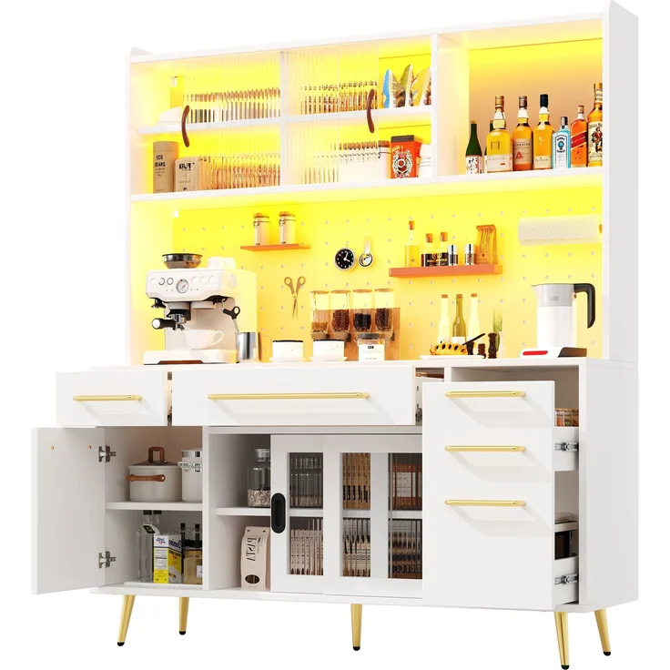 MODFU Hochschrank Esszimmerschrank mit Schublade (Aufbewahrungsschrank mit Lochwand, 1-St, 145×39×171cm) – Bild 7