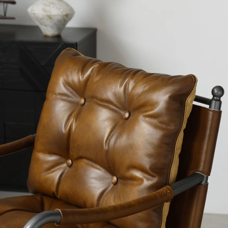 Leder Akzent Stuhl, Mid Century Modern Armstuhl mit schwarzem Metallrahmen, Single Sofa Stuhl für Wohnzimmer Schlafzimmer – Bild 2