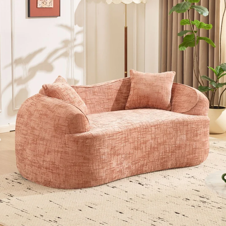 Gebogenes 2-Sitzer Sofa, ergonomisch gepolstert mit Federkern, fertig montiert & pflegeleicht,Rosa – Bild 1