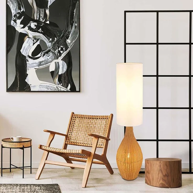 NOWA Stehlampe ANKO, ohne Leuchtmittel, Stehleuchte, Rattan-Optik, Wohnzimmer, Schlafzimmer, Flur – Bild 6
