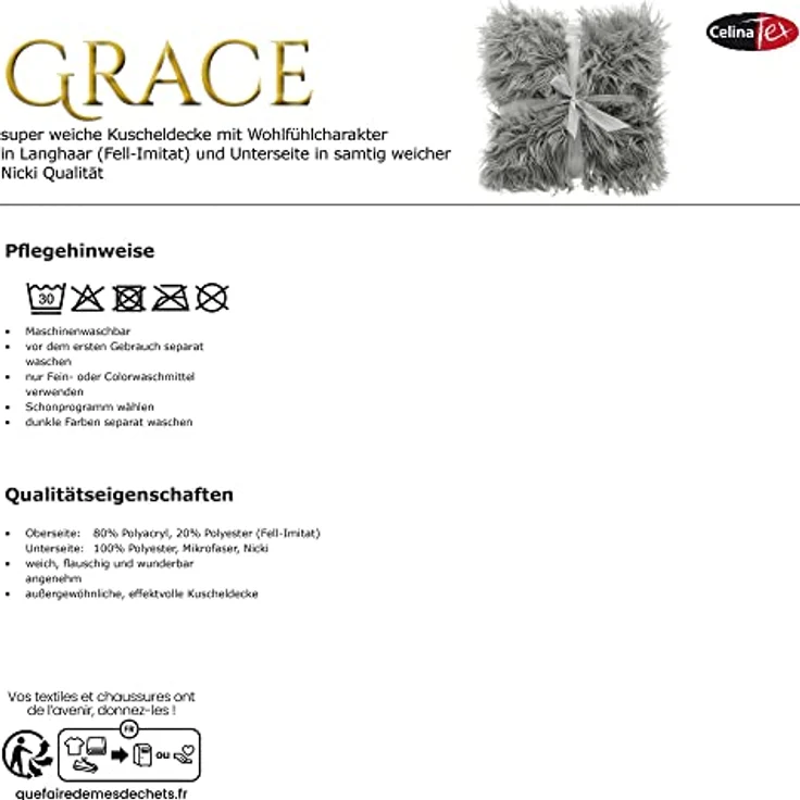 Wohndecke Grace Kuscheldecke Tagesdecke Sofa Fellimitat warm 150x200cm grau, CelinaTex, flauschig,kuschelweich,weich,Wohnraumdekoration,waschbar,effektvoll – Bild 8