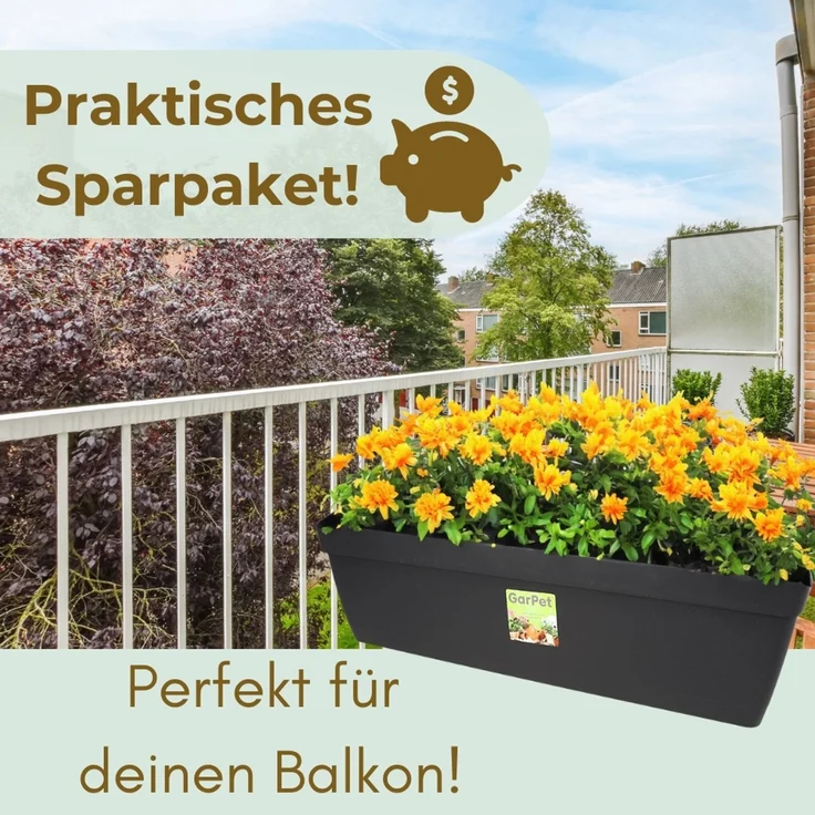 GarPet Balkonkasten 4x Blumenkasten Balkon Geländer Kasten Halterung Wasserspeicher 50 cm – Bild 6