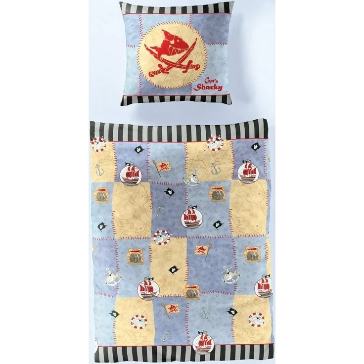 BIERBAUM Kinderbettwäsche Cäptn Sharky Pirat 80 x 80 cm 135 x 200 cm in Renforce, mit Reißverschluss Wendebettwäsche – Bild 3