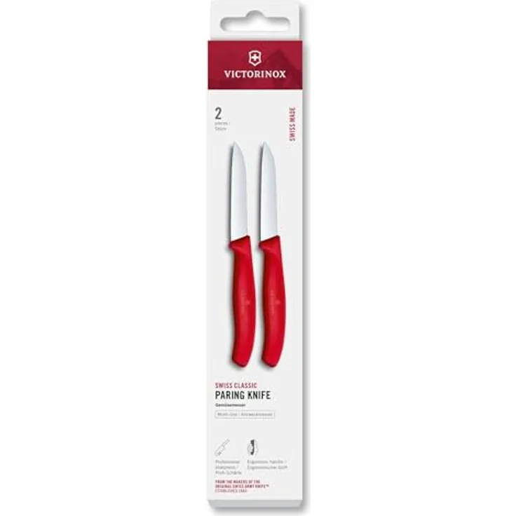 Victorinox Swiss Classic Gemüse- und Schälmesser Set, 2-teilig, Gerade und Wellenschliff, Extra Scharf, 8 cm, Rot – Bild 2